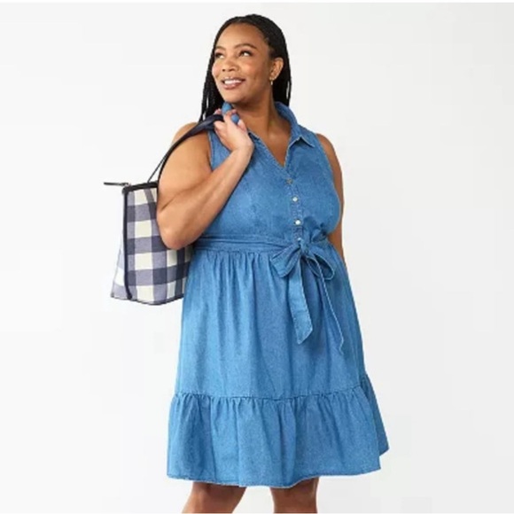 Draper James Dresses & Skirts - Plus Size Draper James Denim Sleeveless Belted Shirt Dress Blue Size 2XL NWT